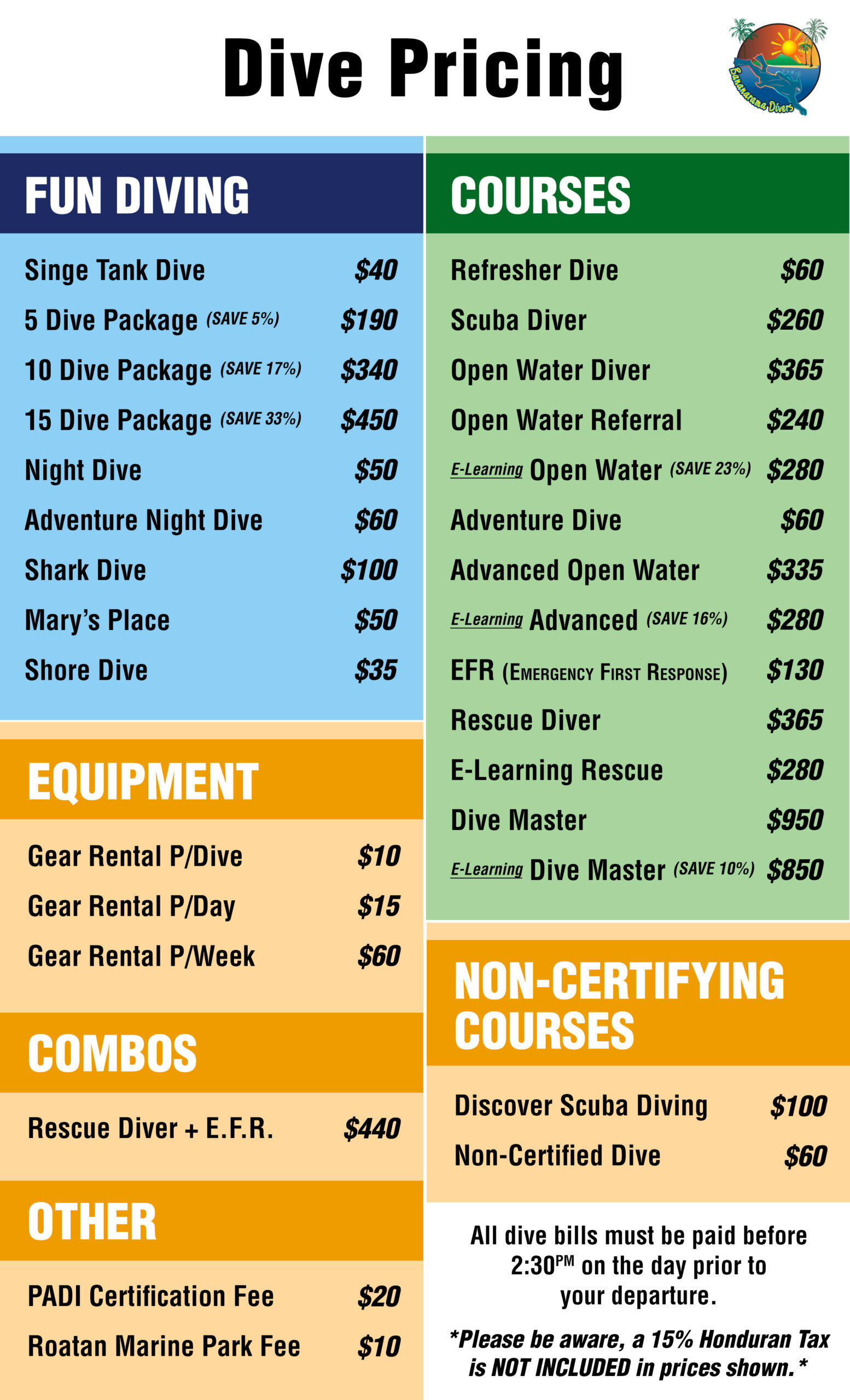 Dive Pricing Sign